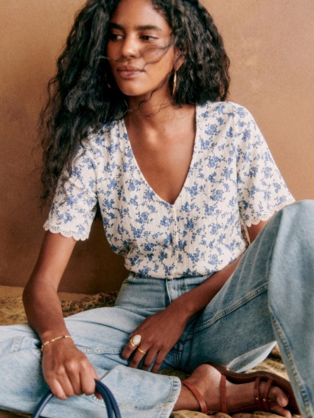 NWT Sezane Célia T-shirt Rosa Blue - Size XS